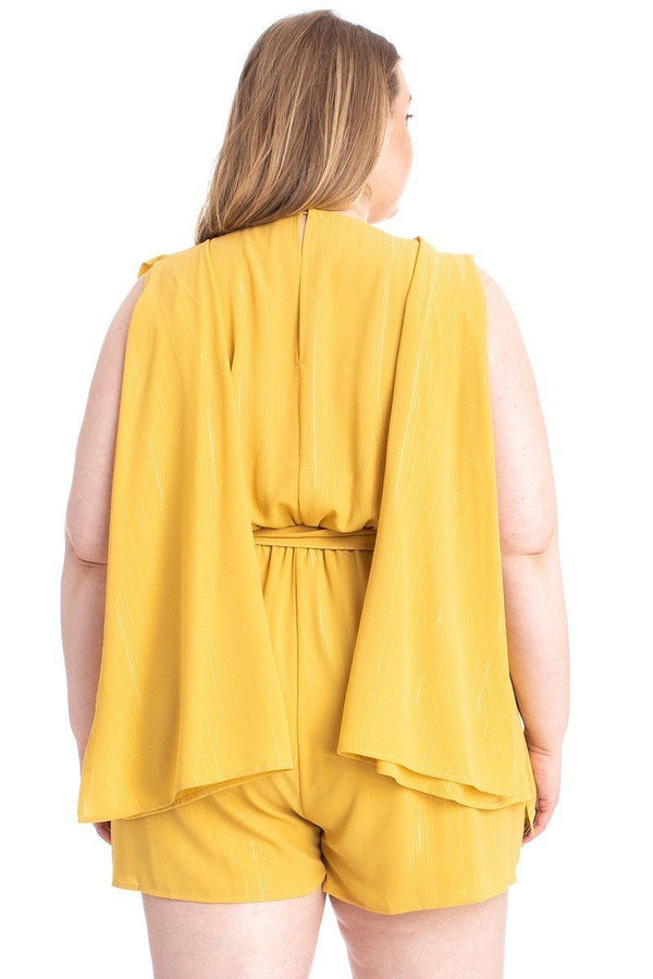Shimmer Fabric Draped Open Sleeve Romper-Teresa's Fashionista LLC