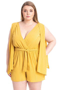 Shimmer Fabric Draped Open Sleeve Romper-Teresa's Fashionista LLC