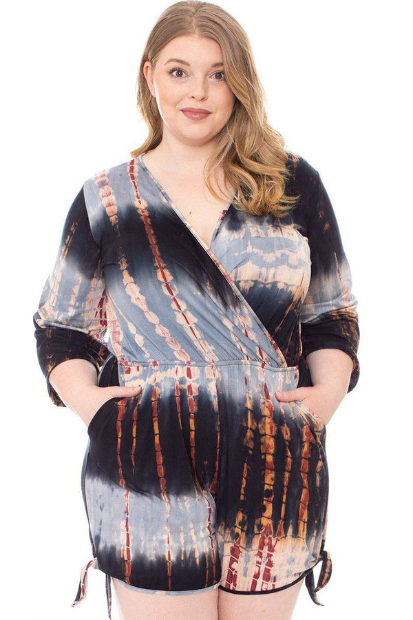 Tie Dye Wrap Plussize Romper-Teresa's Fashionista LLC