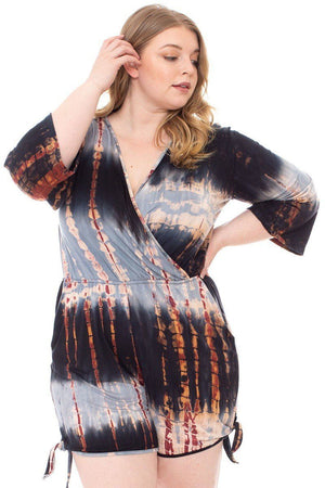 Tie Dye Wrap Plussize Romper-Teresa's Fashionista LLC