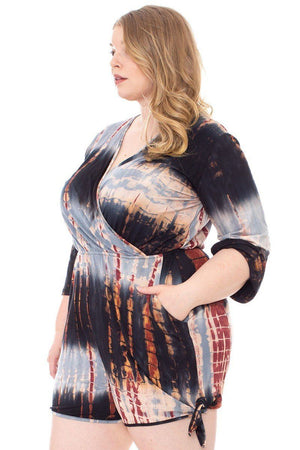 Tie Dye Wrap Plussize Romper-Teresa's Fashionista LLC