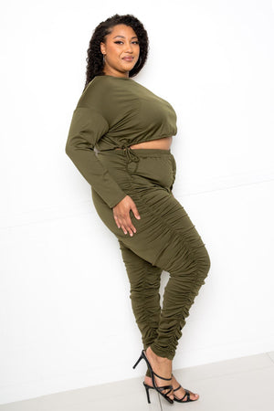 Off Shoulder Cropped Top And Ruched Leggings Sets-Teresa's Fashionista LLC