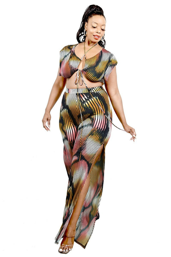 Plus Knitted Color Painting 2 Piece Pants Set-Teresa's Fashionista LLC
