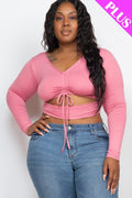 Plus Size Drawstring Ruched Cutout Crop Top-Teresa's Fashionista LLC