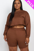 Plus Size Cozy Crop Top And Shorts Set-Teresa's Fashionista LLC