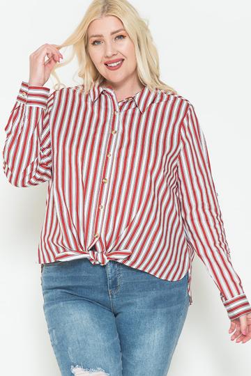 Multi Stripe Side Slit Cotton Shirt-Teresa's Fashionista LLC