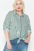 Multi Stripe Side Slit Cotton Shirt-Teresa's Fashionista LLC