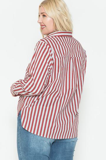 Multi Stripe Side Slit Cotton Shirt-Teresa's Fashionista LLC