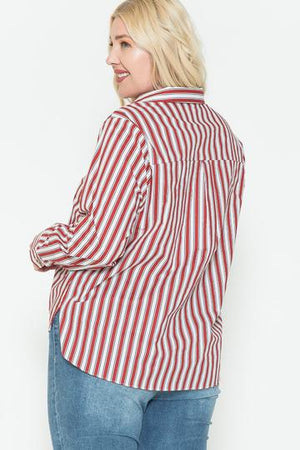 Multi Stripe Side Slit Cotton Shirt-Teresa's Fashionista LLC