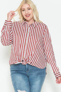Multi Stripe Side Slit Cotton Shirt-Teresa's Fashionista LLC