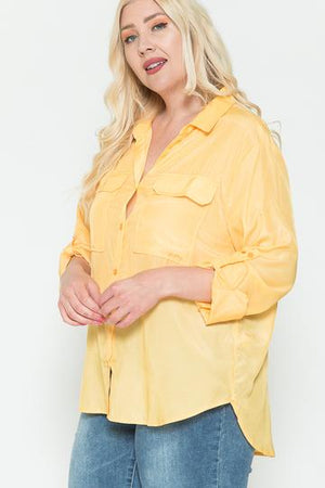 Plus Size Chest Pocket Oversized Satin Shirt-Teresa's Fashionista LLC
