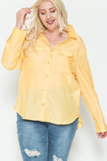 Plus Size Chest Pocket Oversized Satin Shirt-Teresa's Fashionista LLC