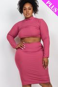 Plus Size Ribbed Mock Neck Crop Top & Midi Skirt Set-Teresa's Fashionista LLC
