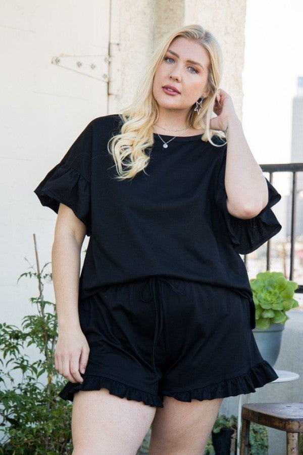 Round Neck Ruffle Sleeve Side Slit French Terry Top-Teresa's Fashionista LLC