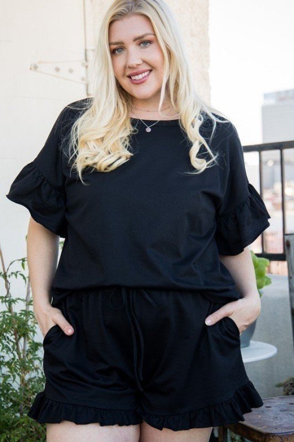 Round Neck Ruffle Sleeve Side Slit French Terry Top-Teresa's Fashionista LLC