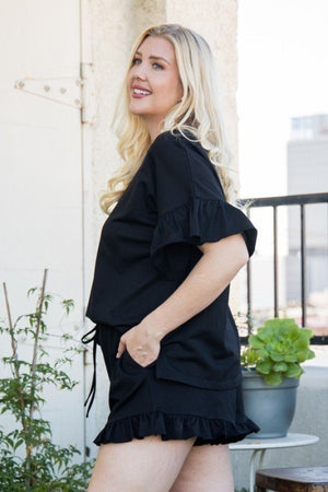 Round Neck Ruffle Sleeve Side Slit French Terry Top-Teresa's Fashionista LLC