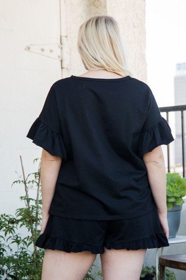 Round Neck Ruffle Sleeve Side Slit French Terry Top-Teresa's Fashionista LLC
