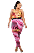 Plus Color Pattern Criss Cross Mock Neck Jumpsuit-Teresa's Fashionista LLC