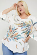 Print Top Featuring A Round Neckline And 3/4 Bell Sleeves-Teresa's Fashionista LLC