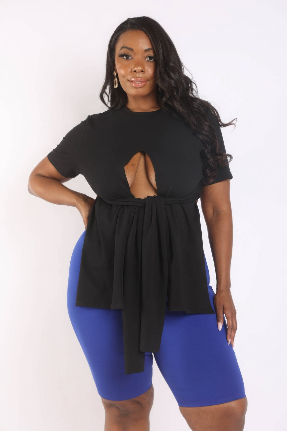 Tie Detailed Slit T Shirt-Teresa's Fashionista LLC