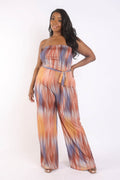 Printed Tube Jumpsuit With Self Belt-Teresa's Fashionista LLC