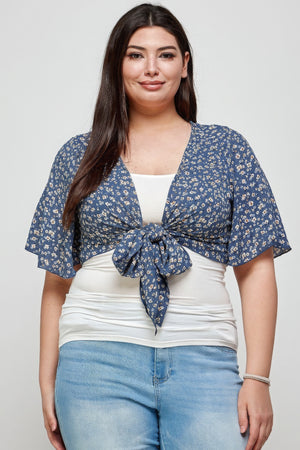 Plus Size Ditsy Floral Print Cropped Bolero Cardigan-Teresa's Fashionista LLC