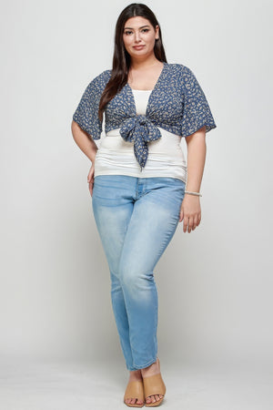 Plus Size Ditsy Floral Print Cropped Bolero Cardigan-Teresa's Fashionista LLC