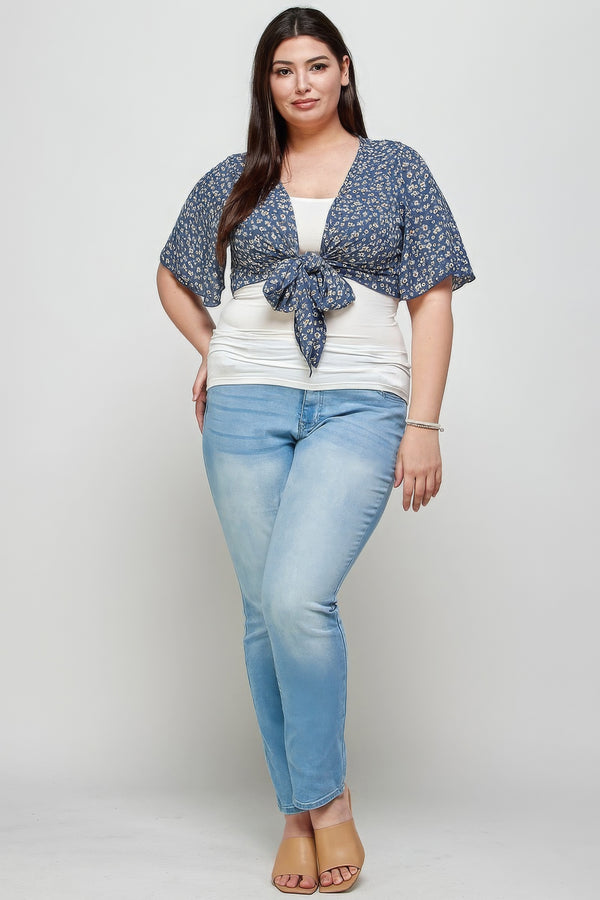 Plus Size Ditsy Floral Print Cropped Bolero Cardigan-Teresa's Fashionista LLC