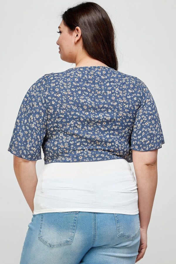 Plus Size Ditsy Floral Print Cropped Bolero Cardigan-Teresa's Fashionista LLC