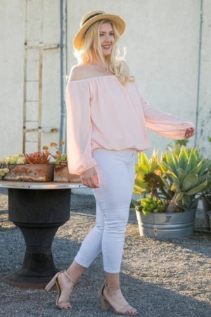Off Shoulder Long Bubble Sleeve Solid Top-Teresa's Fashionista LLC