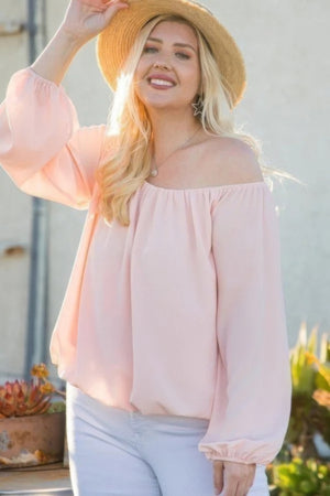 Off Shoulder Long Bubble Sleeve Solid Top-Teresa's Fashionista LLC