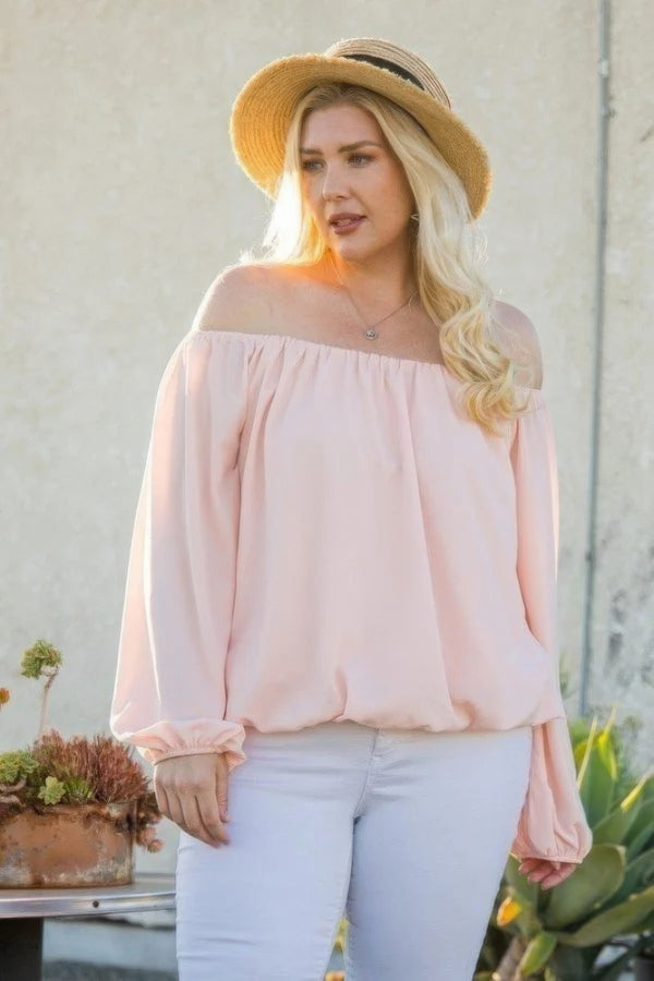 Off Shoulder Long Bubble Sleeve Solid Top-Teresa's Fashionista LLC