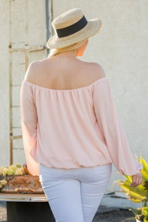 Off Shoulder Long Bubble Sleeve Solid Top-Teresa's Fashionista LLC