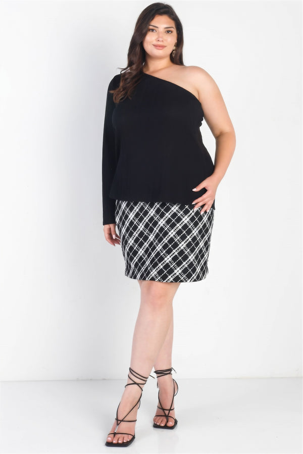 Plus Black Ribbed One Shoulder Top-Teresa's Fashionista LLC