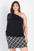 Plus Black Ribbed One Shoulder Top-Teresa's Fashionista LLC