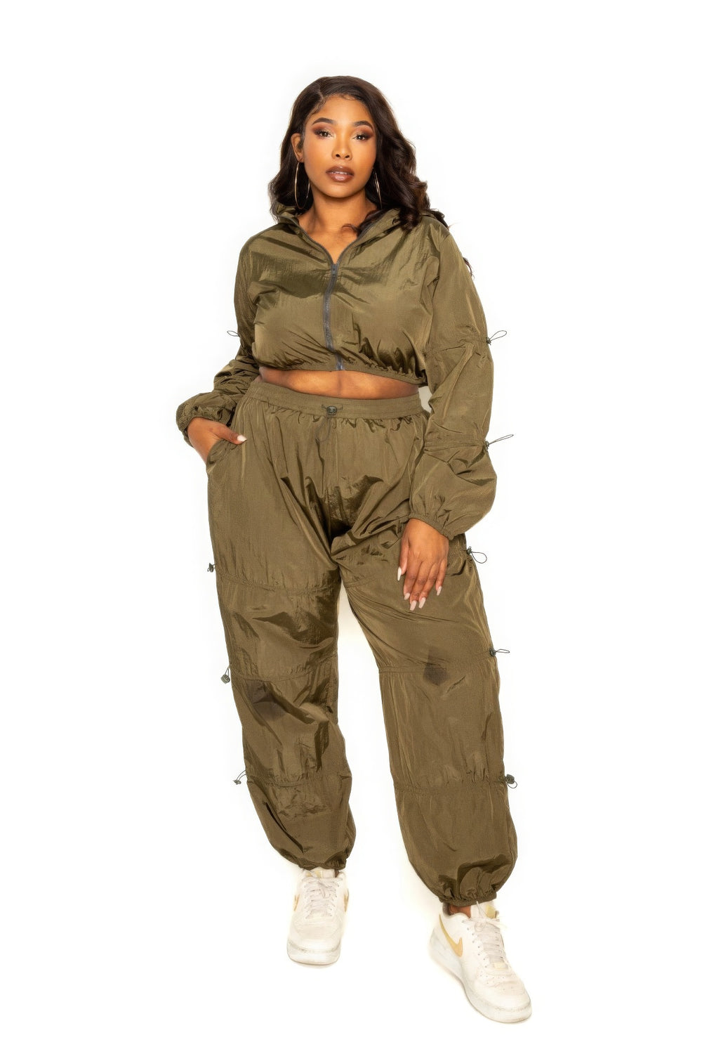 Active Zip Up Set With Cord Lock Detail-Teresa's Fashionista LLC