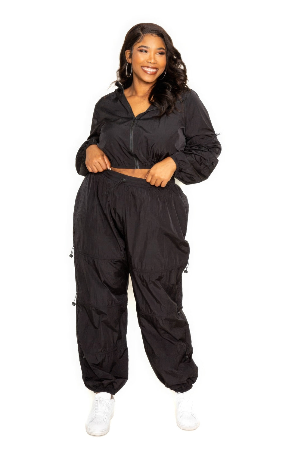 Active Zip Up Set With Cord Lock Detail-Teresa's Fashionista LLC