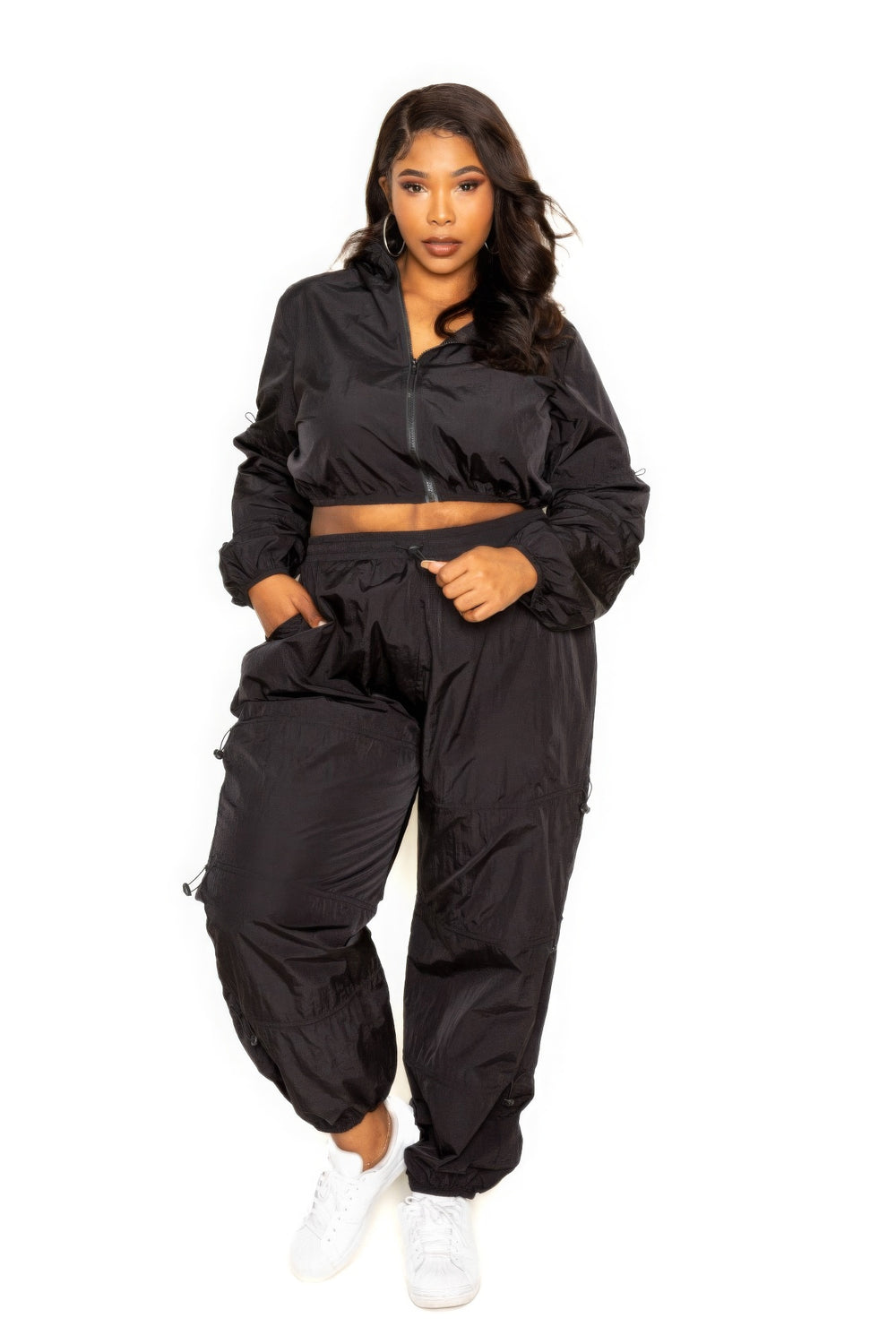 Active Zip Up Set With Cord Lock Detail-Teresa's Fashionista LLC