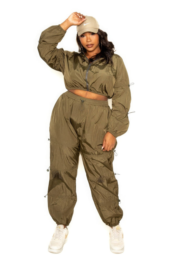 Active Zip Up Set With Cord Lock Detail-Teresa's Fashionista LLC