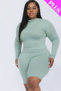 Plus Mock Neck Top & Biker Shorts Set-Teresa's Fashionista LLC