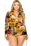 Plus gold & floral pattern print belted romer-Teresa's Fashionista LLC