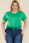 Plus Size Tie Front Drawstring Short Sleeve Crop Top-Teresa's Fashionista LLC
