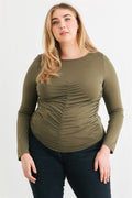 Plus Olive Ruched Long Sleeve Top-Teresa's Fashionista LLC