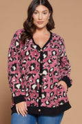 Plus Size Cozy Animal Mir Print With Brush Button Up Cardigan-Teresa's Fashionista LLC