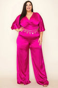 Satin Wrap Front Short Sleeve Smocked Waist Jumpsuit-Teresa's Fashionista LLC