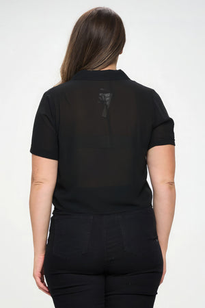 Plus Solid Chiffon Button Down Tie Front Short Sleeve Top-Teresa's Fashionista LLC