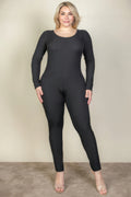 Plus Size Ribbed Scoop Neck Long Sleeve Jumpsuit-Teresa's Fashionista LLC