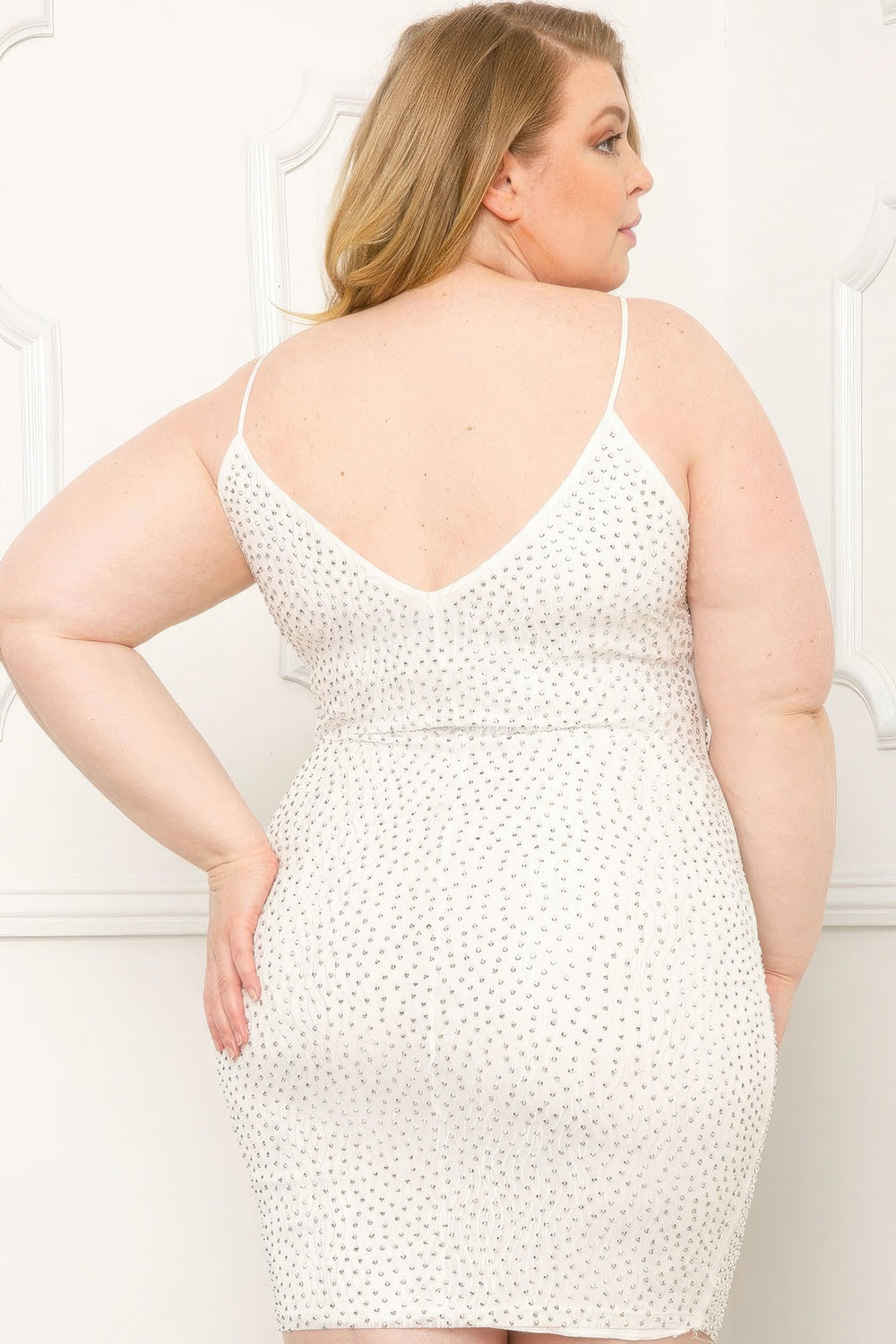 Rhinestone Body Plus Size Mini Dress-Teresa's Fashionista LLC