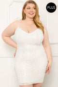 Rhinestone Body Plus Size Mini Dress-Teresa's Fashionista LLC
