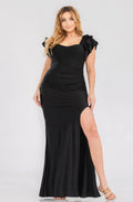 Plus Satin Strech Ruffle Paty Maxi Dress-Teresa's Fashionista LLC